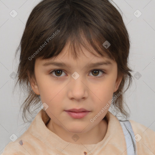 Neutral white child female with medium  brown hair and brown eyes