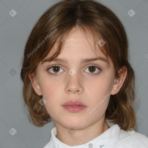 Neutral white child female with medium  brown hair and brown eyes