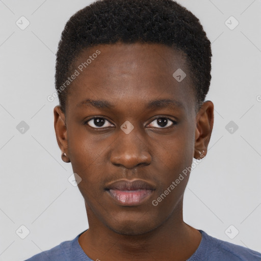 Neutral black young-adult male with short  brown hair and brown eyes