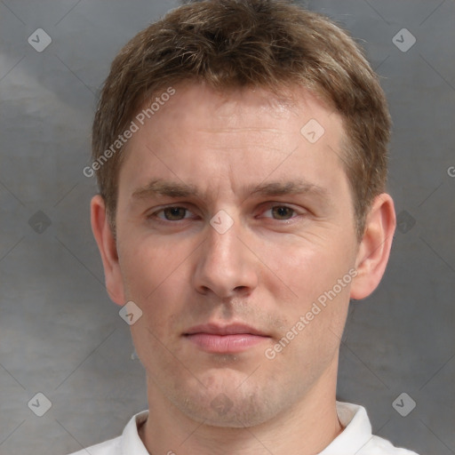 Neutral white adult male with short  brown hair and brown eyes