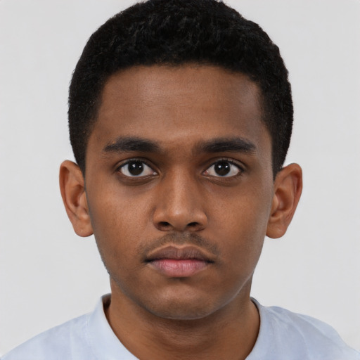 Neutral black young-adult male with short  brown hair and brown eyes