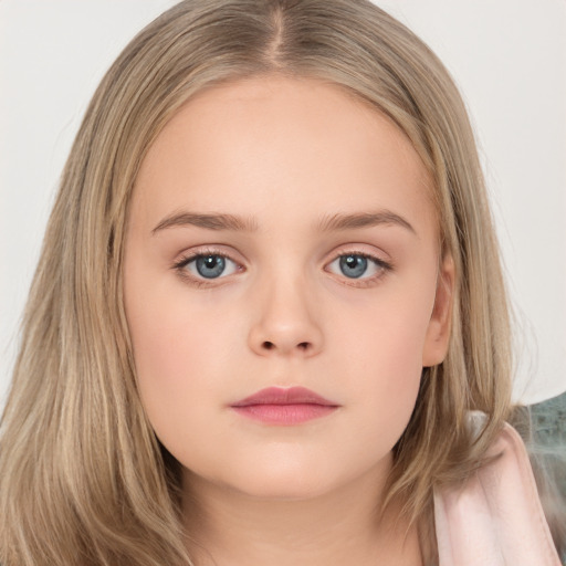 Neutral white child female with long  brown hair and brown eyes