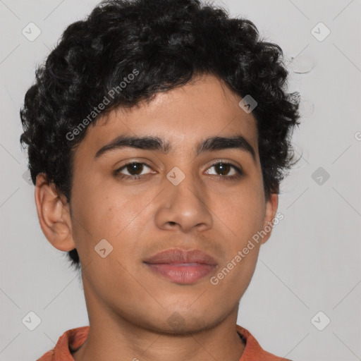 Neutral latino young-adult male with short  brown hair and brown eyes