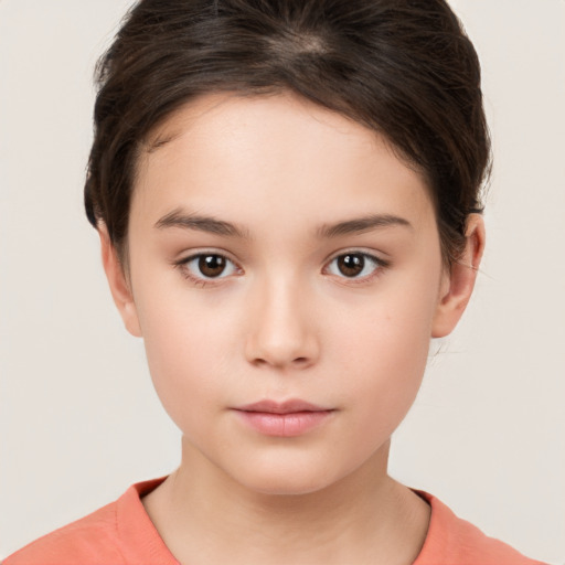 Neutral white young-adult female with short  brown hair and brown eyes