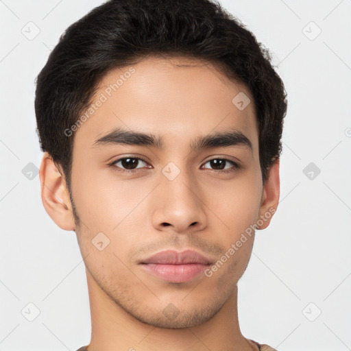 Neutral asian young-adult male with short  brown hair and brown eyes