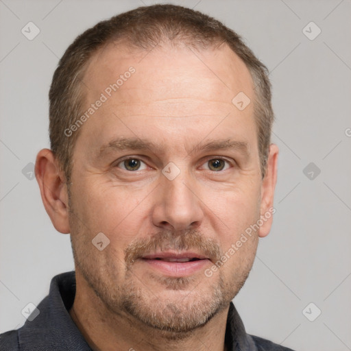 Neutral white adult male with short  brown hair and brown eyes