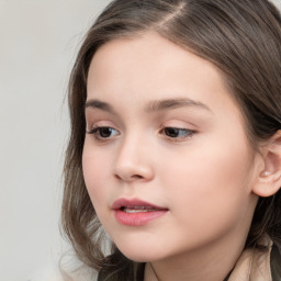 Neutral white child female with long  brown hair and brown eyes