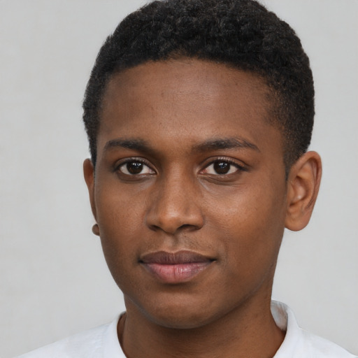 Neutral black young-adult male with short  brown hair and brown eyes