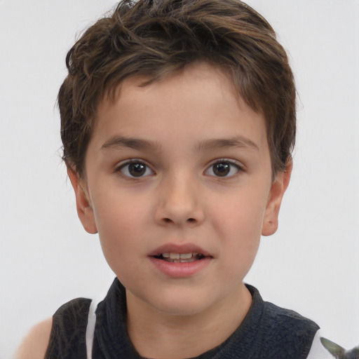 Neutral white child male with short  brown hair and brown eyes