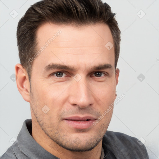 Neutral white adult male with short  brown hair and brown eyes