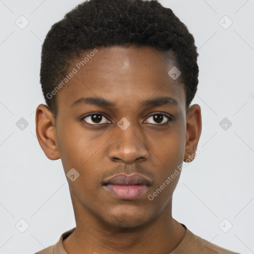 Neutral black young-adult male with short  brown hair and brown eyes