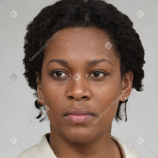 Neutral black young-adult female with short  brown hair and brown eyes