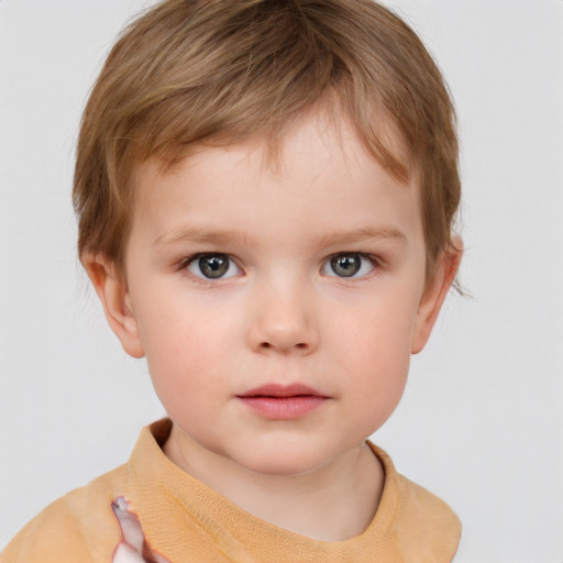 Neutral white child male with short  brown hair and grey eyes