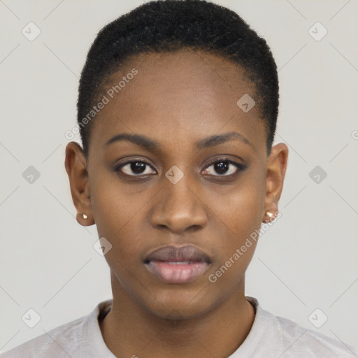 Neutral black young-adult female with short  brown hair and brown eyes