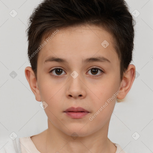 Neutral white child female with short  brown hair and brown eyes