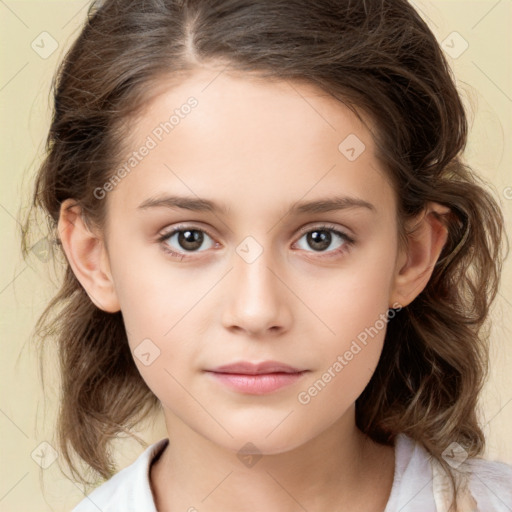 Neutral white child female with medium  brown hair and brown eyes