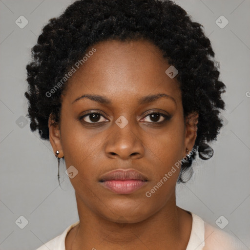 Neutral black young-adult female with short  brown hair and brown eyes