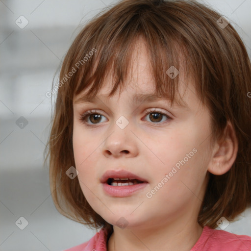 Neutral white child female with medium  brown hair and brown eyes