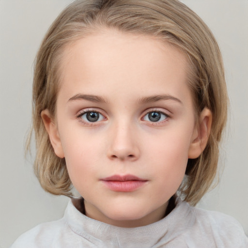 Neutral white child female with medium  brown hair and blue eyes