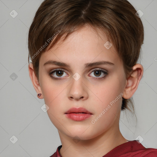 Neutral white child female with medium  brown hair and brown eyes