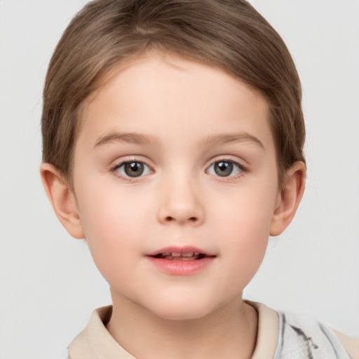 Neutral white child female with short  brown hair and brown eyes