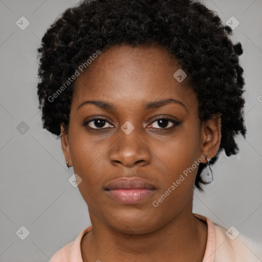 Neutral black young-adult female with short  brown hair and brown eyes