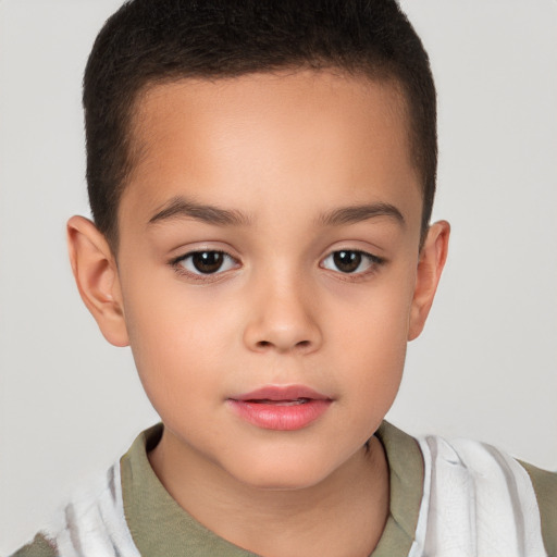 Joyful white child female with short  brown hair and brown eyes