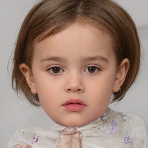 Neutral white child female with medium  brown hair and brown eyes