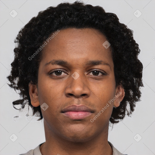 Neutral black young-adult female with short  black hair and brown eyes
