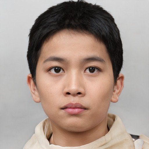Neutral asian young-adult male with short  brown hair and brown eyes