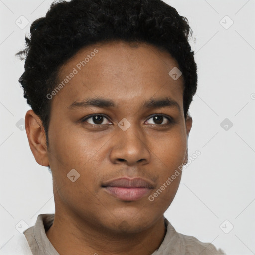 Neutral black young-adult male with short  brown hair and brown eyes