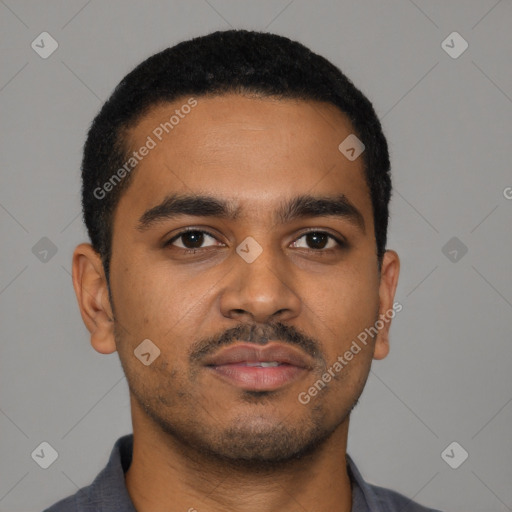 Neutral black young-adult male with short  brown hair and brown eyes