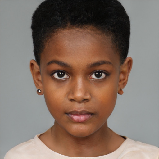 Neutral black child female with short  brown hair and brown eyes