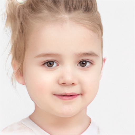 Joyful white child female with short  brown hair and brown eyes