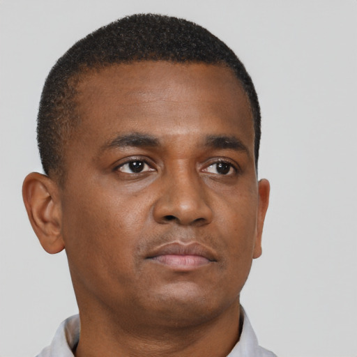 Neutral black young-adult male with short  brown hair and brown eyes