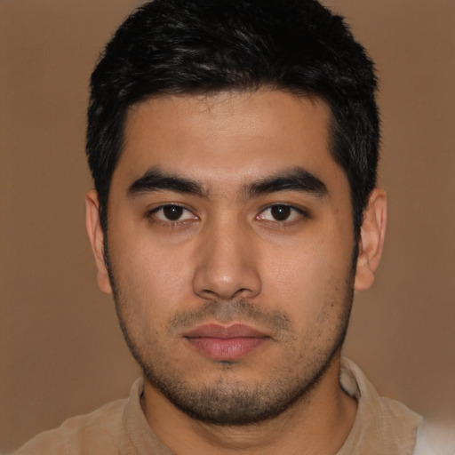 Neutral asian young-adult male with short  black hair and brown eyes