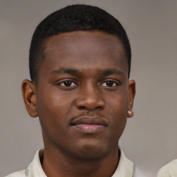 Neutral black young-adult male with short  brown hair and brown eyes