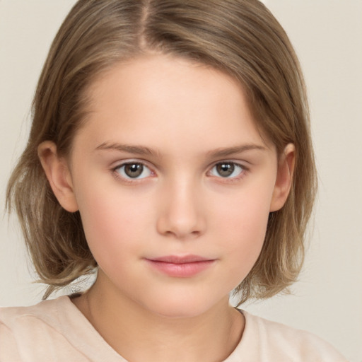 Neutral white child female with medium  brown hair and brown eyes