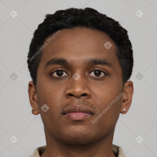 Neutral black young-adult male with short  brown hair and brown eyes