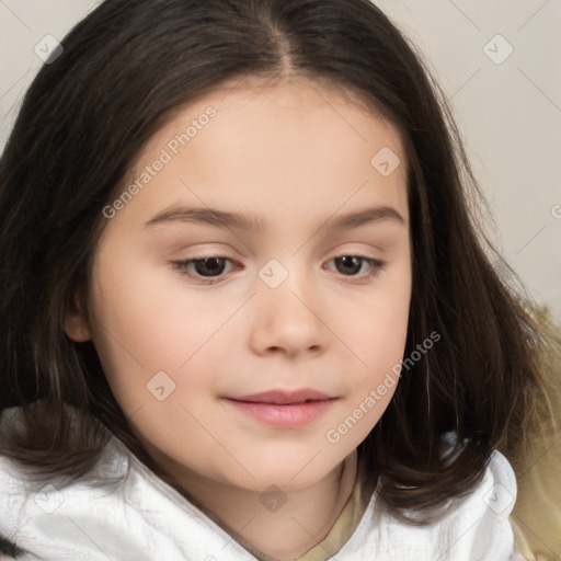 Neutral white child female with medium  brown hair and brown eyes