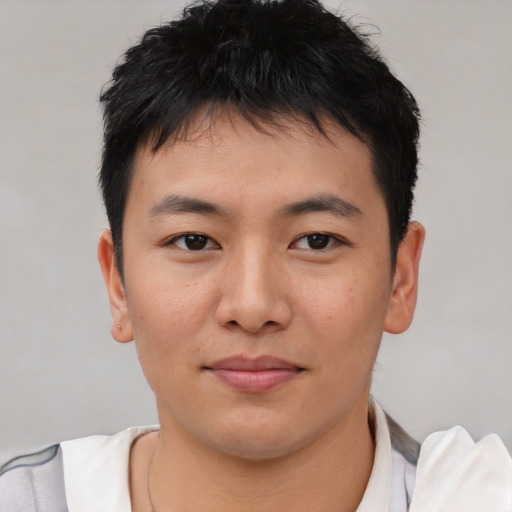 Neutral asian young-adult male with short  brown hair and brown eyes