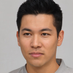 Neutral asian young-adult male with short  black hair and brown eyes