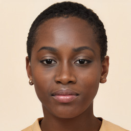 Neutral black young-adult female with short  brown hair and brown eyes