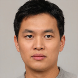 Neutral asian young-adult male with short  black hair and brown eyes