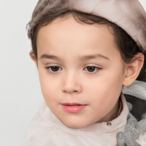 Neutral white child female with short  brown hair and brown eyes