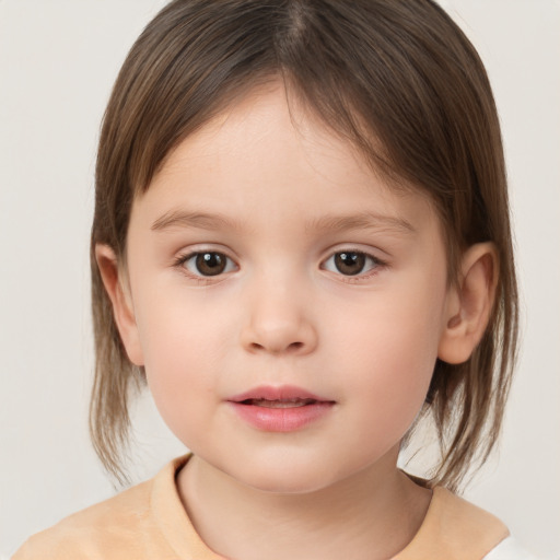 Neutral white child female with medium  brown hair and brown eyes