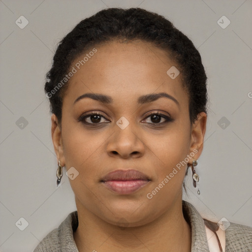 Neutral black young-adult female with short  brown hair and brown eyes