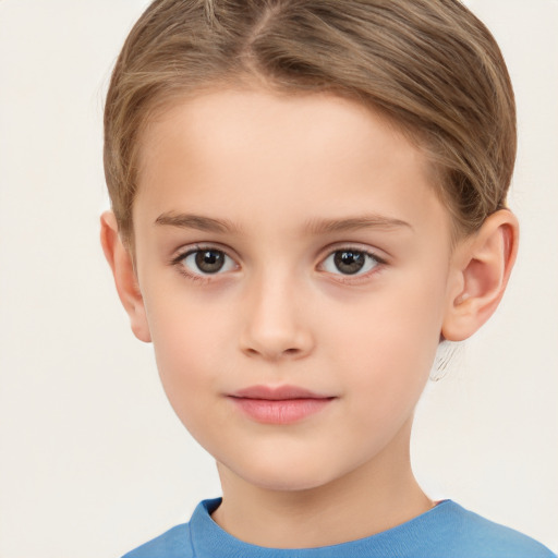 Neutral white child female with short  brown hair and brown eyes