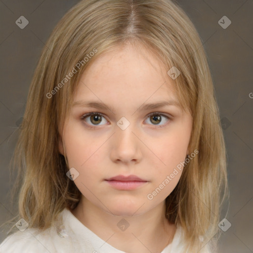 Neutral white child female with medium  brown hair and brown eyes