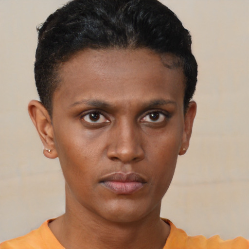 Neutral black young-adult male with short  brown hair and brown eyes